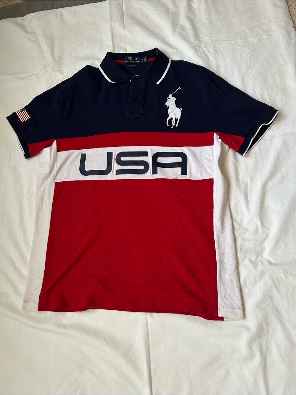 Ralph Lauren Polo USA Colorblock Navy Red White Polo Shirt